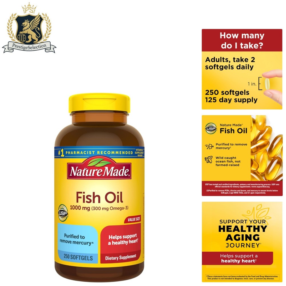 Gluten-Free Omega 3 Fish Oil 1000mg Softgels – 125 Day Supply for Heart Wellness
