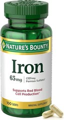 Iron 65Mg, 325 Mg Ferrous Sulfate, Cellular Energy Support, 100 Tablets
