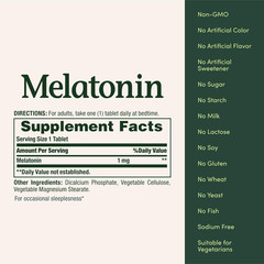 Melatonin, 100% Drug Free Sleep Aid Promotes Relaxation and Sleep Health 1mg 180