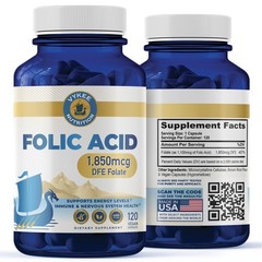 Folic Acid Supplement – High-Potency Vitamin B9 1,870mg DFE Folate, 1,100mg F…