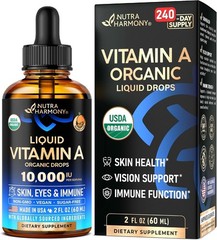 Nutra Harmony Vitamin A Organic Liquid Drops for Skin, Vision & Immune Support