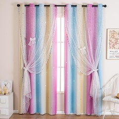 Mix & Match Double Layer Laser-Cut Stars Gradient Blackout Curtains with Foil…
