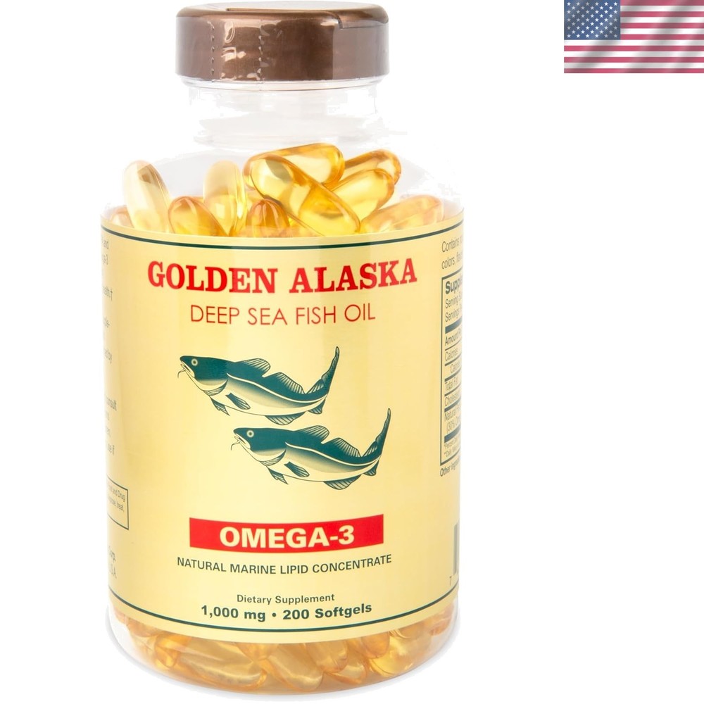 Natural Omega-3 Fish Oil from Alaska – 1000mg Softgels, 200 Count, Alcohol-Free