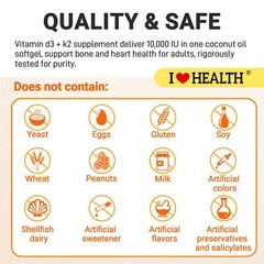 D3 + K2 Vitamin 10000 IU – Bone and Heart Health Supplement – Max Strength,90ct