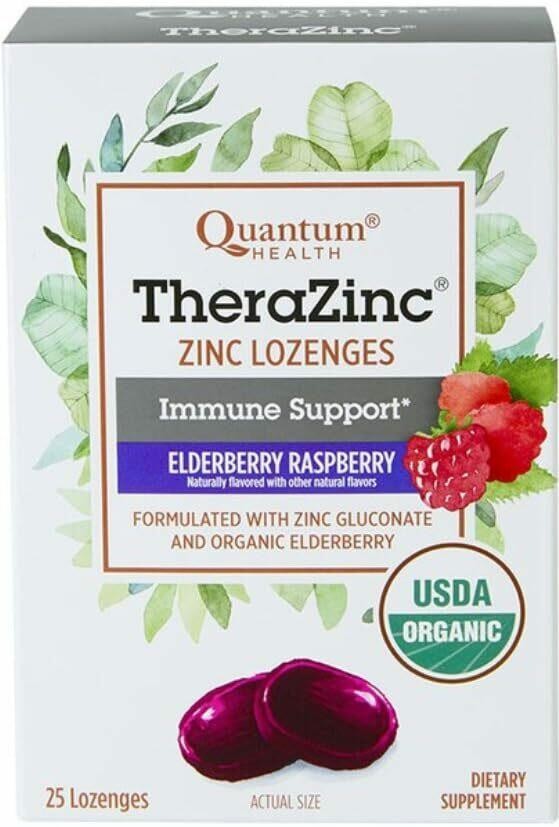 Quantum Health TheraZinc USDA Organic Zinc Lozenges, Eldertry Raspberry, Immune