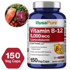 NusaPure Vitamin B12-5000 MCG 150 Veggie Capsules (Non-GMO & Gluten Free)