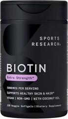 Sports Research Biotin – Skin, Hair & Nail Health – 120 softgels – Exp 06/28