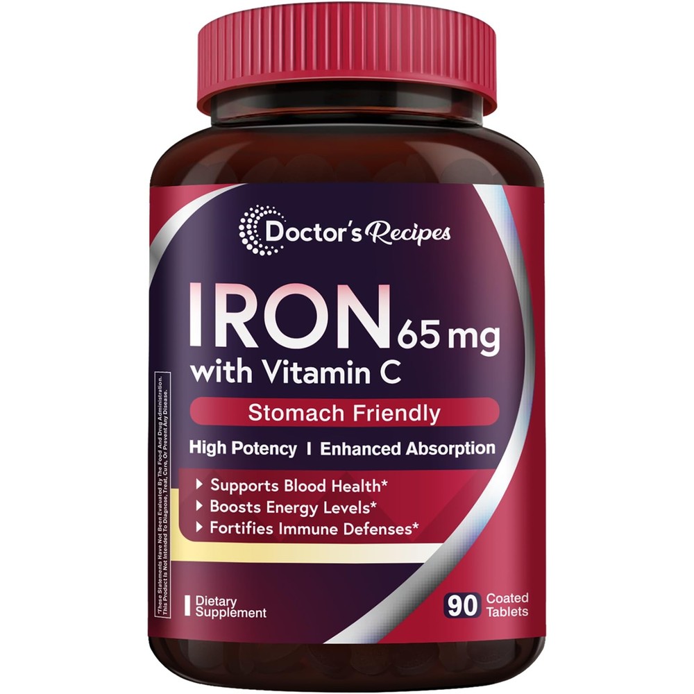 Doctor’s Recipes Iron Supplement 65 mg with Vitamin C – 90 Count (Pack of 1)