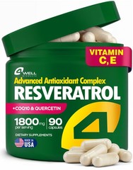 Resveratrol Supplement 1800mg Complex – COQ10, Quercetin, Vitamin E, Calcium