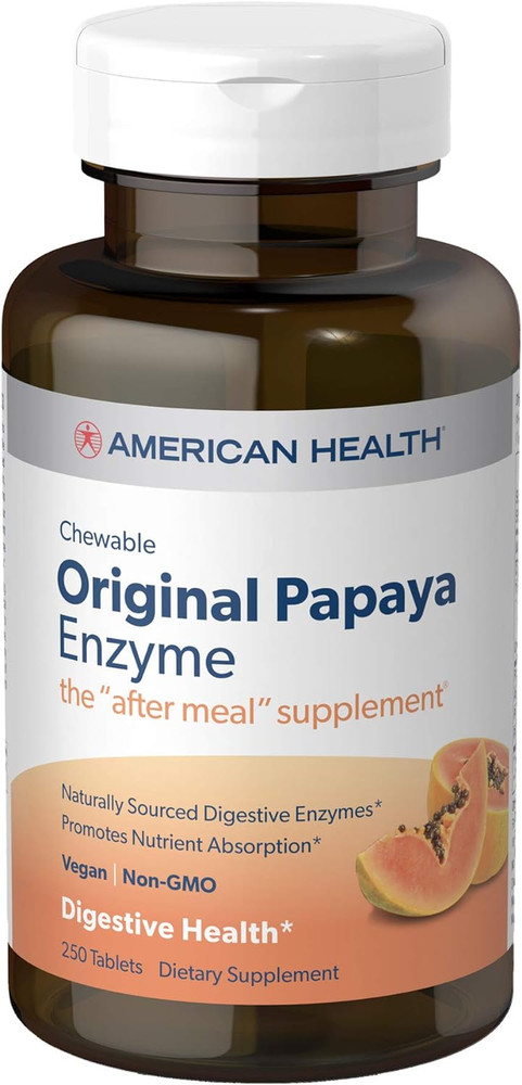 American Health Chewable Multi-Enzymes, Original Papaya, 250 Count Vegan Non-GMO