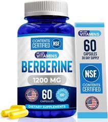 Berberine 60 Vegetarian Capsules 1200mg Cardiovascular Function and Blood Sugar