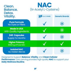 HealthFare N-Acetyl-Cysteine (NAC) 1000mg 240 Caps Immune System Function