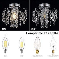 Q&S Small Crystal Chandelier,Flush Mount-Modern Mini Ceiling Light Fixture fo…