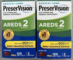 2 PACK PreserVision Areds 2 Formula Eye Vitamin 120 SoftGels EXP 11/2027