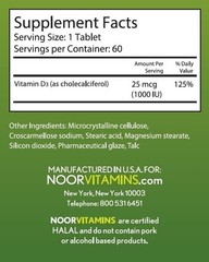 Noor Vitamins Halal Vitamin D, Halal Vitamin D3, 1000 IU Tablets, Supports Bone,