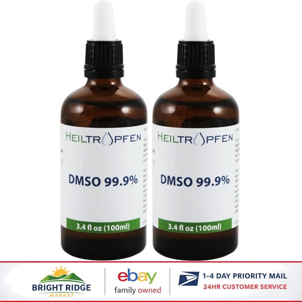 Two Pack DMSO 99.9% Liquid, Low Odor, Glass Bottles with Pipette for Easy Use