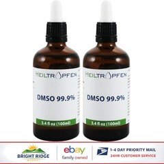 Two Pack DMSO 99.9% Liquid, Low Odor, Glass Bottles with Pipette for Easy Use