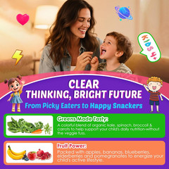 Kids Brain Gummies with Lion’s Mane Mushroom, Methyl B6, B9, B12, Super Greens,