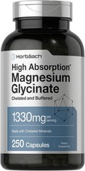 Magnesium Glycinate | 1330mg | 250 Capsules | Buffered & Chelated | by Horbaach