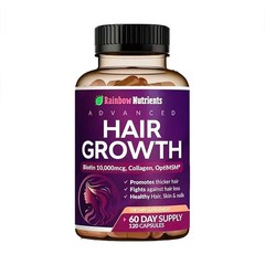 NEW Rainbow Nutrients ADVANCED Hair Growth Vitamins – Biotin 10,000mcg, Collagen