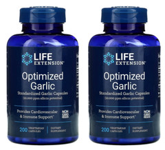 Life Extension Optimized Garlic 1200mg Allicin 10,000ppm 2X200Caps Non GMO