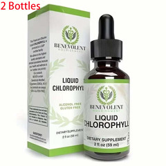 2 BOTTLES-Benevolent Nouris Chlorophyll Liquid Drops Detox, Internal Deodorizer