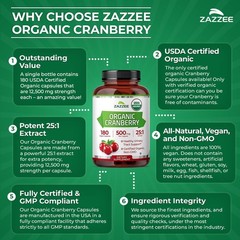 Zazzee USDA Organic Cranberry 25:1 Extract, 500 mg, 180 Vegan Capsules, Kosher