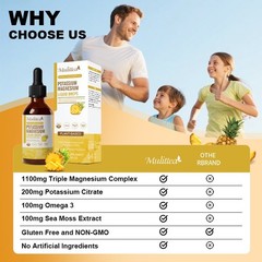 Magnesium Glycinate Liquid Plus Vitamin C & Zinc Potassium Support Mood, Nervous