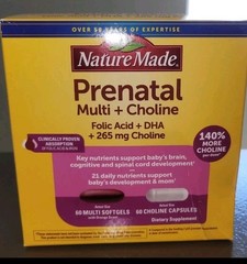Nature Made Prenatal Multi Choline Folic Acid DHA 60+60 Count ~ Exp 02/2027