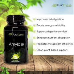 PuraDyme Amylase Digestive Enzymes – Plant-Based, Vegan, Non-GMO (180 Caps)