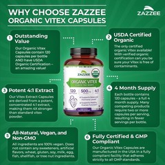 USDA Organic Vitex 4:1 Extract, 120 Capsules, 4 Supply, Chaste Berry, Hormo…