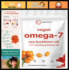 Vegan Omega-7 Sea Buckthorn Oil 240 Softgels | Plant-Based Evening Primrose Blen