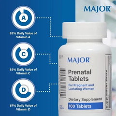 Major Pharmaceuticals Prenatal Vitamins Tablets 100 Count Dietary Supplement