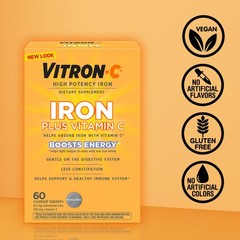 High Potency Iron + Vitamin C Supplement, Once Daily, Dye-Free, 60 Tablets, 2 Pa