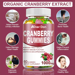 Cranberry Gummies Urinary Tract 1000mg Supports Bladder, Kidney, UTI Vegetarian