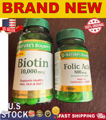 Natures Bounty Folic Acid 800mg -250tb and Biotin 10,000mg- 180tb | 2 SET PK