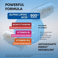 Alpha Lipoic Acid 600mg ALA Supplement Antioxidant for Nerve Energy & Metabolism