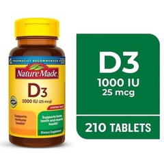 Nature Made Vitamin D3 1000 IU 25 Mcg Tablets Dietary Supplement 210 Count