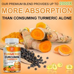Turmeric Curcumin 2600mg w/ BioPerine Black Pepper Triple Strength Capsules