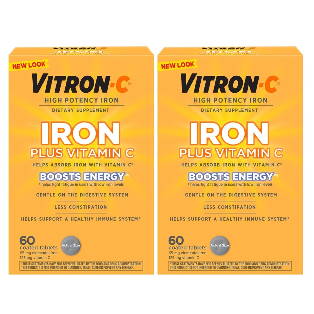 High Potency Iron + Vitamin C Supplement, Once Daily, Dye-Free, 60 Tablets, 2 Pa