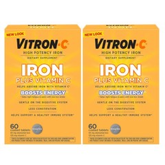 High Potency Iron + Vitamin C Supplement, Once Daily, Dye-Free, 60 Tablets, 2 Pa