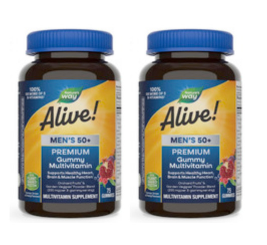 Natures Way Alive! Men’s 50+ Gummy Multivitamin 75 count (2 PACK)