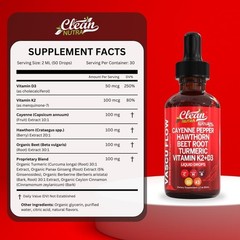 Cayenne Pepper Supplement Liquid Drops + Hawthorn Berry, Vitamin D3 K2 