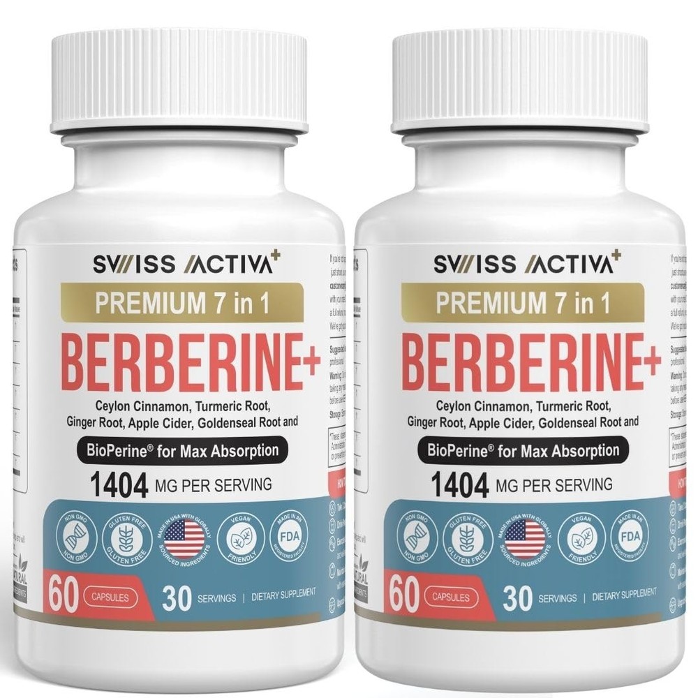 Swiss Activa+ Labs Organic Berberine Supplements 7-in-1 with BioPerine® | Cey…