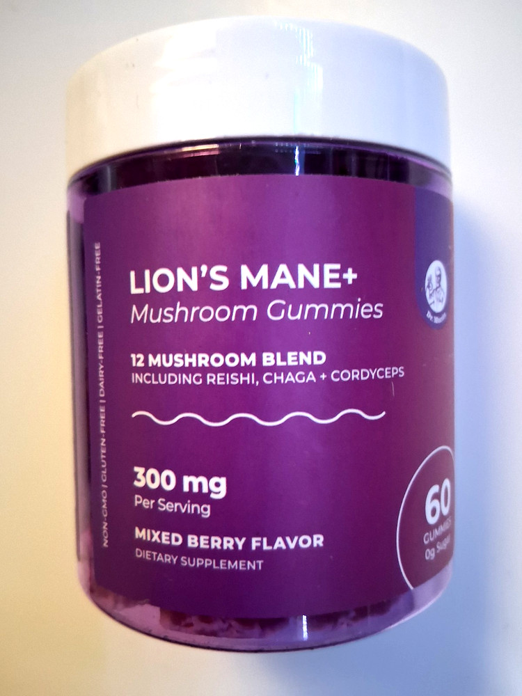 Lion’s Mane Mushroom Gummies 12-in-1 Reishi Cordyceps 300mg 60 Mixed Berry