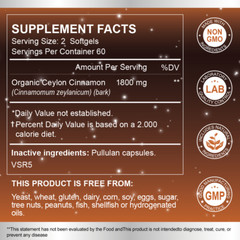 120 Ceylon Cinnamon Capsules 1800mg | Heart Health & Blood Sugar Support Non-GMO