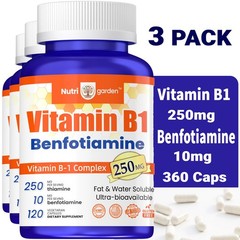 (3 Pack) Vitamin B1 250 mg, 360 capsules, a fat-soluble form of thiamine B1