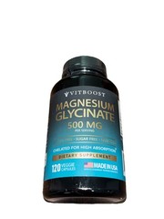 VitBoost Magnesium Glycinate 500mg High Absorption Chelated 120 Veggie Capsules