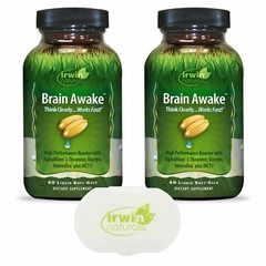 Irwin Naturals Brain Awake Energy Booster MCT Oil 120 Softgels with Pill Case