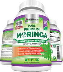 Moringa Oleifera 180 Capsules – 100% Pure Leaf Powder – 3 Month Supply – Non GMO